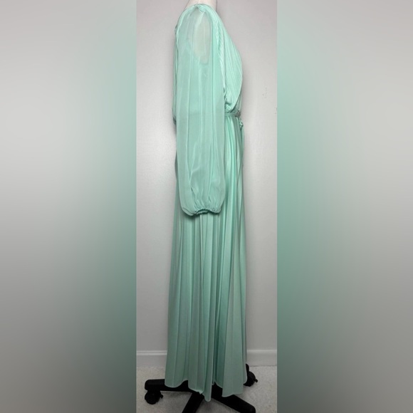 Vintage 1970s Mint Green Pleated Maxi Evening Dress Balloon Sleeve M - Picture 7 of 13